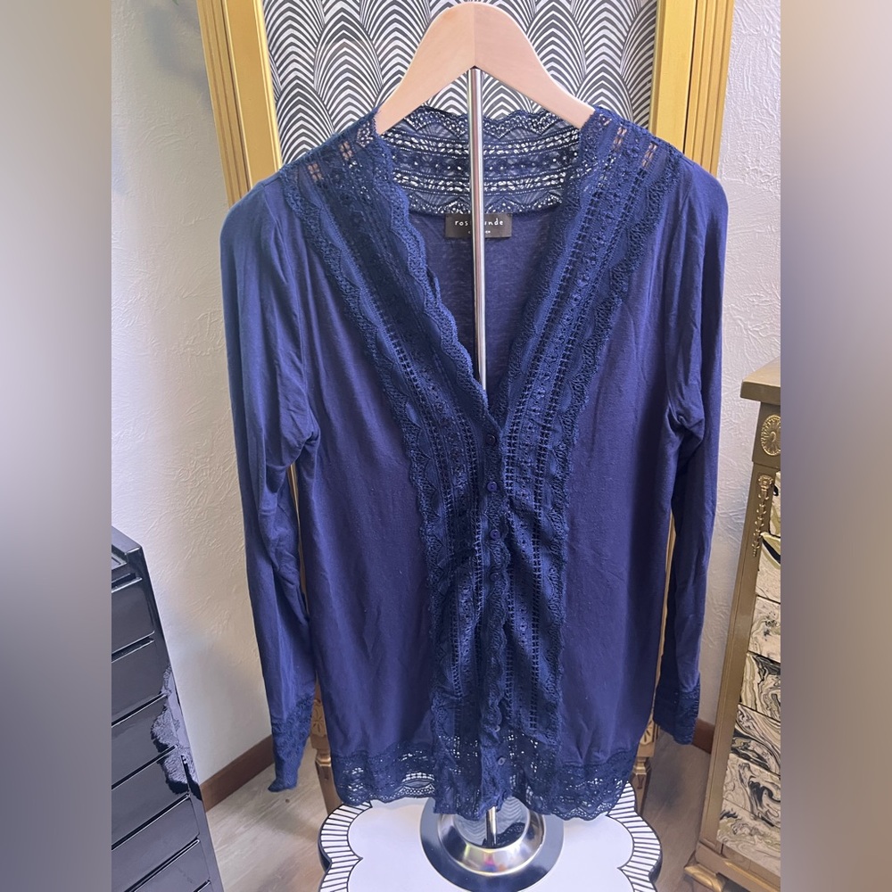 Cottonworld Women's Navy Lace Trim Cardigan